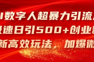 AI数字人超暴力引流法，极速日引500+创业粉，最新高效玩法，加爆微信