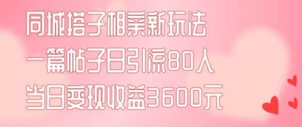 同城搭子相亲新玩法一篇帖子引流80人当日变现3600元(项目教程+实操教程)