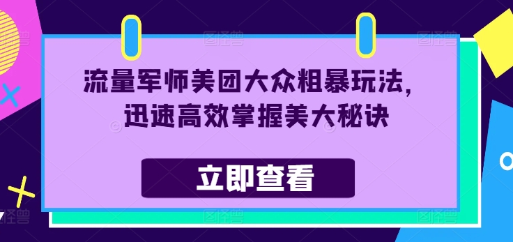 流量军师美团大众粗暴玩法