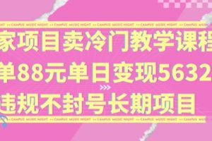 独家项目卖冷门教学课程一单88元单日变现5632元违规不封号长期项目