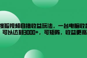 搜狐视频自撸收益玩法，一台电脑收益可以达到3k+，可矩阵，收益更高