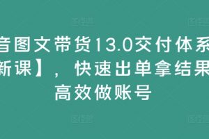 抖音图文带货13.0交付体系课【新课】，快速出单拿结果，高效做账号