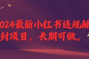 2024最新小红书违规解封项目，长期可做，一个可以做到退休的项目