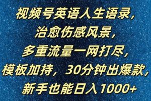 视频号英语人生语录，多重流量一网打尽，模板加持，30分钟出爆款，新手也能日入1000+