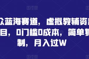 小众蓝海赛道，虚拟教辅资料项目，0门槛0成本，简单复制，月入过W