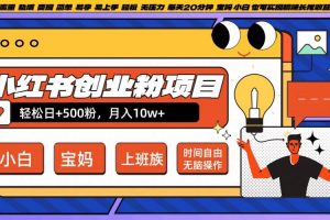 小红书创业粉项目日+500粉，每天20分钟躺赚长尾收益，无脑操作，宝妈，小白抓紧冲