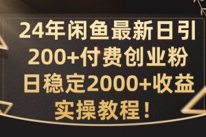 24年闲鱼最新日引200+付费创业粉日稳2000+收益，实操教程