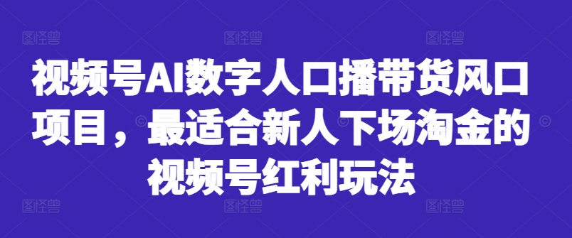 视频号AI数字人口播带货风口项目