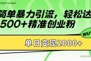 简单暴力引流，轻松达到日引500+精准创业粉，单日变现2k