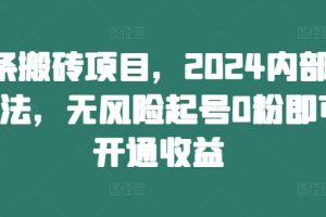 头条搬砖项目，2024内部新玩法，无风险起号0粉即可开通收益