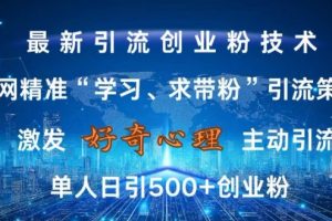 激发好奇心，全网精准‘学习、求带粉’引流技术，无封号风险，单人日引500+创业粉