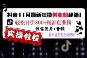 抖音11月最新狂揽创业粉秘籍，轻松日引300+精准创业粉，仅需图片+音频，轻松搞定创业类视频