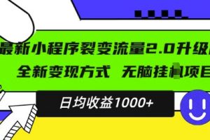 最新小程序升级版项目，全新变现方式，小白轻松上手，日均稳定1k