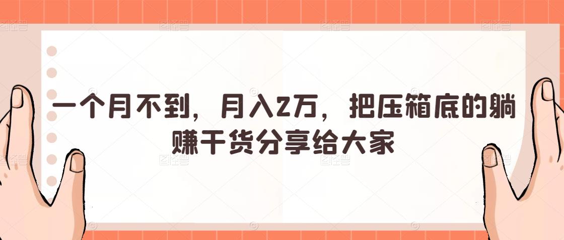 [躺赚干货]一个月不到，月入2万，把压箱底的躺赚干货分享给大家插图