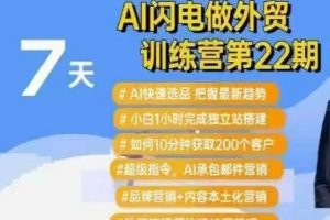 AI闪电做外贸训练营，AL快速选品+小白1小时完成独立站搭建等