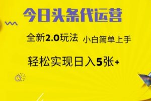 今日头条代运营，新2.0玩法，小白轻松做，每日实现躺Z5张