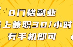 0门槛副业，线上兼职30一小时，有手机即可