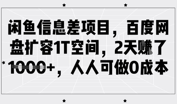 闲鱼信息差项目，百度网盘扩容1T空间，2天收益1k+